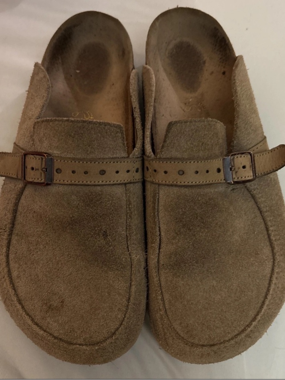 Birkenstock Eaton Tan Suede Leather Clog Mule Slip On Buckle Slide Shoes L 8 M 6